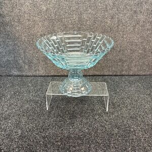 Jeannette Glass~Lousia Floragold~Ice Blue Compote/Fruit Bowl/Pedestal~7"